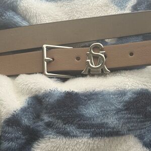Steve Madden Beige Belt with Silver Logo Buckle